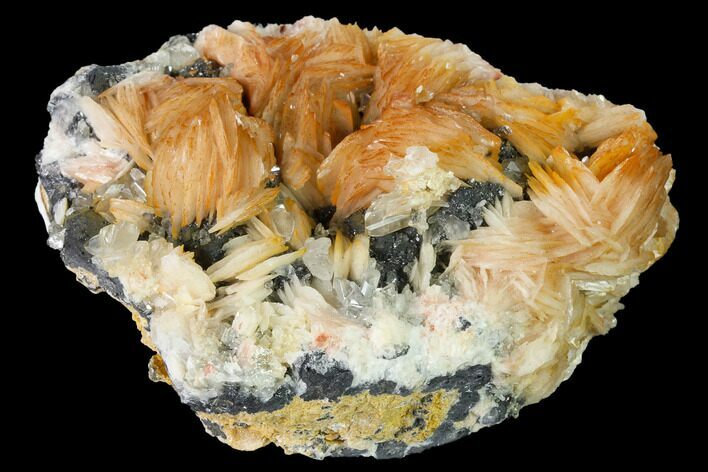 Cerussite Crystals with Bladed Barite on Galena - Morocco #165740
